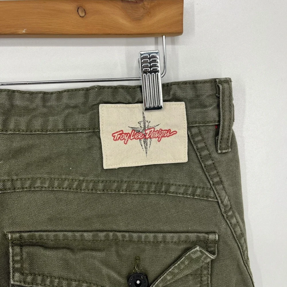 Troy Lee Designs Mens Olive Green Cotton Canvas Articulated Knee Pants Size 36